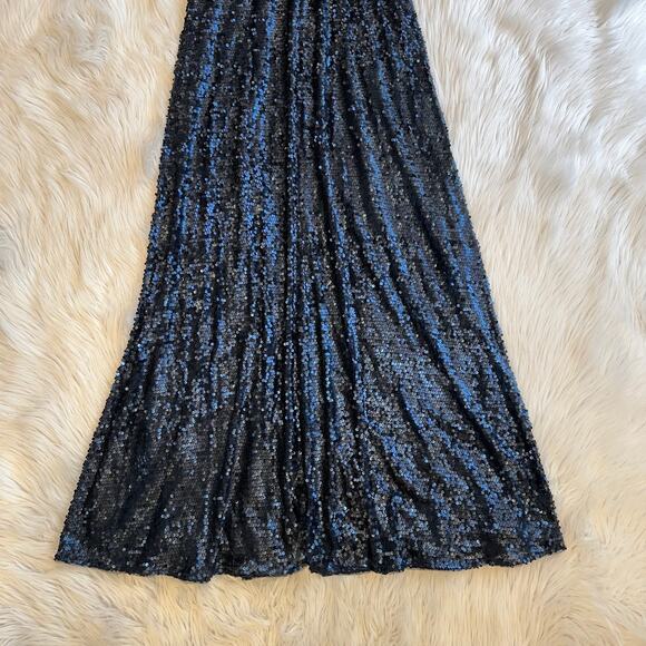 Adrianna Papell Sequin Sleeveless Scoop Back Gown Sparkle Maxi Dress Navy Blue - Picture 13 of 15